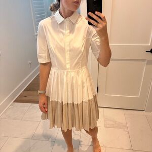 Lela Rose Elegant Beige and White Pleated Dress